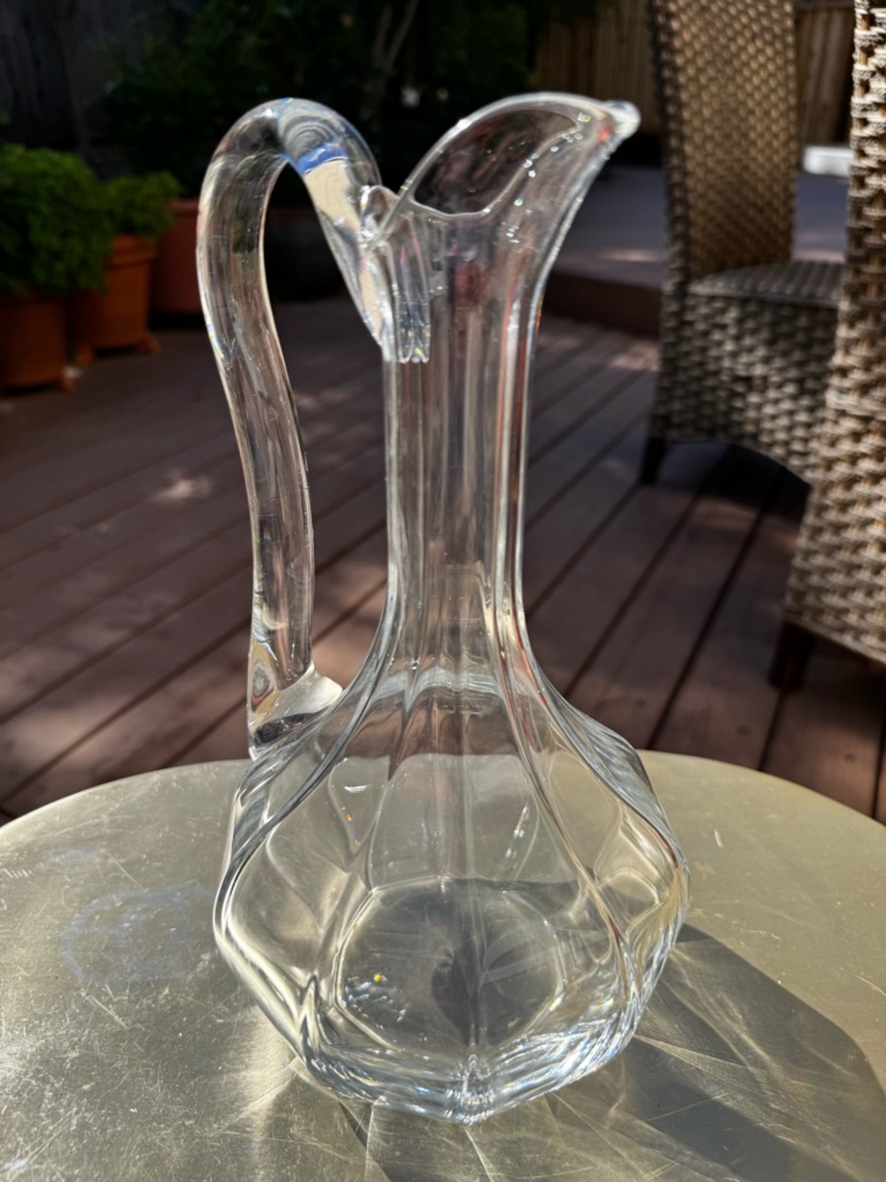 Cristal de Sevres France Vintage Lead Crystal Ewer Ribbed Pitcher MCM